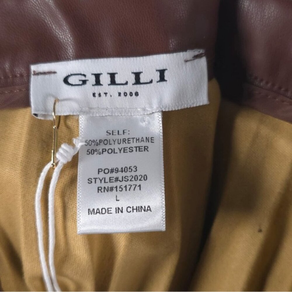 NWT GILLI Brown Faux Leather Pleated SEXY Mini Skirt STYLE JS2020 LARGE - Picture 9 of 13